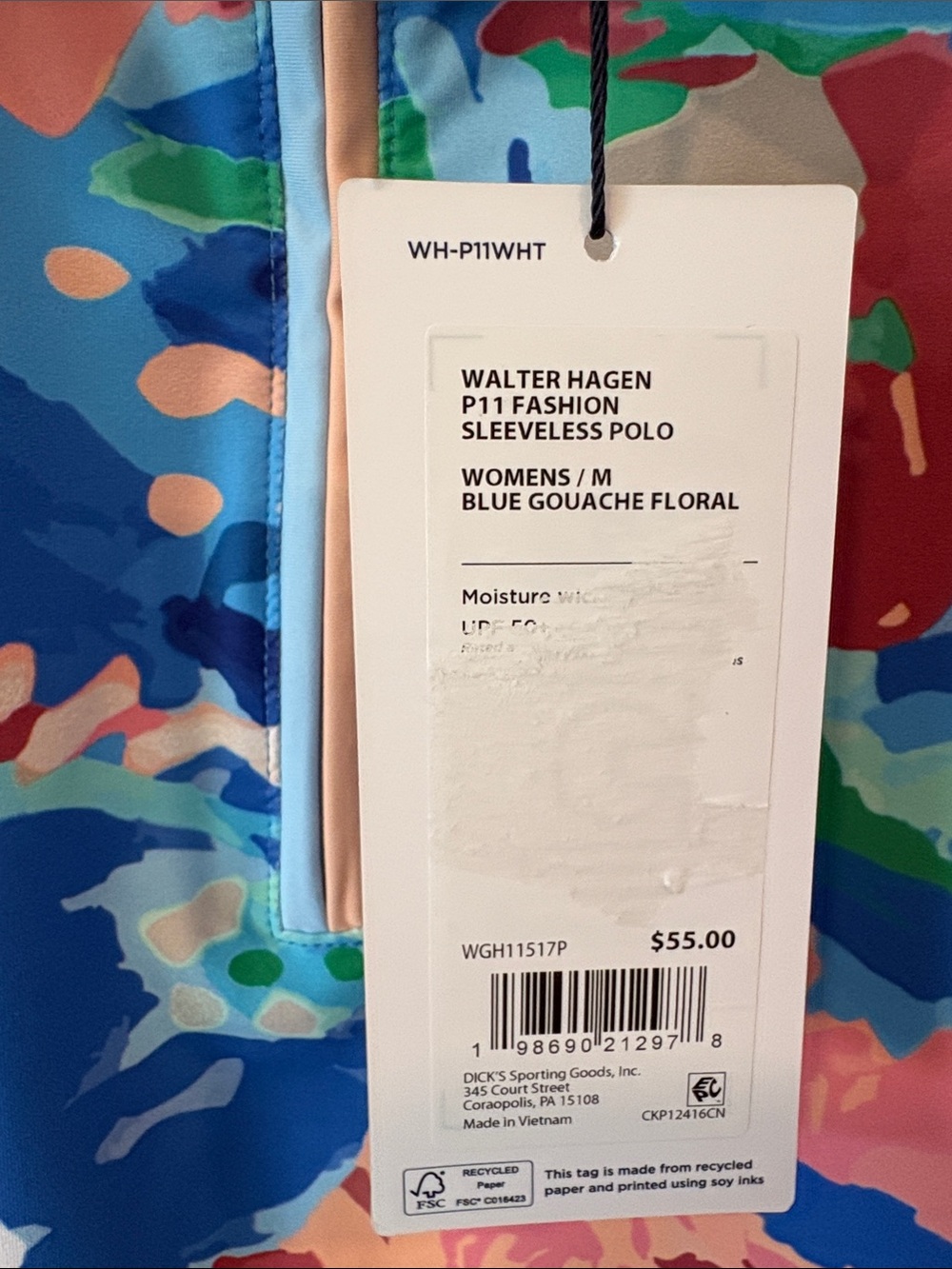 NWT Walter Hagen P11 Fashion Sleeveless Polo in Blue Gauche Floral - Picture 3 of 4